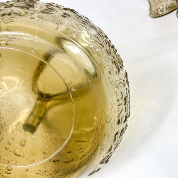 Vintage Italian Smoky Amber Glass Embossed Floral Design Pitcher 6 Tumblers Set - Picture 9 of 9